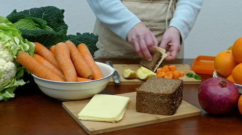 Preparing sandwich and put it in a lunchbox Stock Footage 45874802
