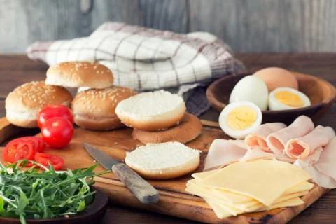 Preparing a sandwich in the kitchen Stock Photos