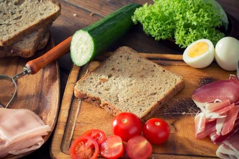 Preparing a sandwich in the kitchen Stock Photos