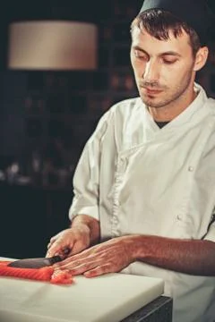 Preparing sashimi set in restaurant kitchen Stock Photos
