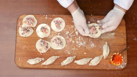 Preparing seafood dumplings Stock Footage 74941068