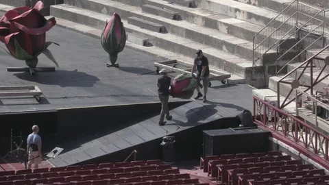 Preparing Set Design at the Verona Arena Video stock 78873341