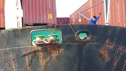 Preparing Ship for dock at Port 4k intro video for business Stock Footage 95311888