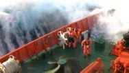 Preparing Ship For A Storm. Breaking Wave Stock Footage