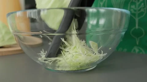 Preparing Shredded Cabbage Salad in Bowl at Cooking Location Stock-Footage 341453007