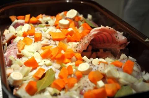Preparing sirloin from rabbit in pan Stock Photos