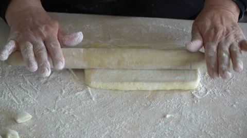 Preparing slice of bread before oven Stock Footage 128988199