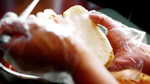 Preparing Soft Buns for BBQ Bratwurst — Tight Close Up Stock Photos
