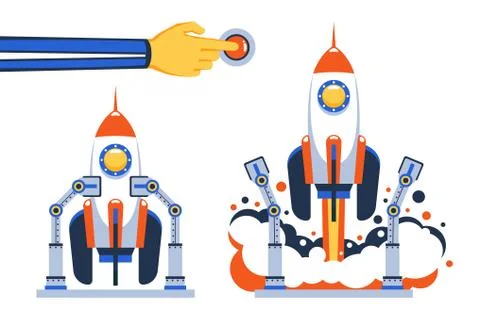 Preparing space rocket for launch and start spaceship Stock Illustration