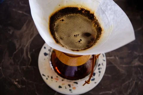 Preparing special brew filter coffee, black coffee brewing. concept for brewi Stock Photos