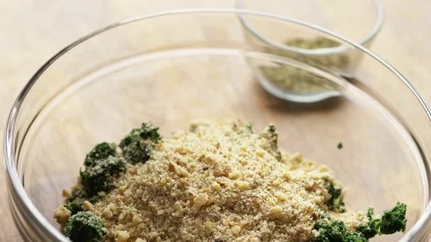 Preparing a spinach walnut ravioli filling Stock Footage 71230145
