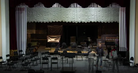Preparing the stage for the concert 4K ProRes422HQ Video stock 141839953