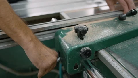 Preparing a stationary electric saw for work. Stock Footage 219728803