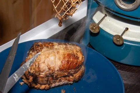 Preparing a stew with pork roll Stock Photos