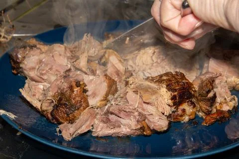 Preparing a stew with pork roll Stock Photos