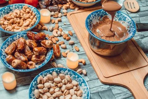Preparing Stuffed dates in Kitchen Foto stock