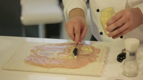 Preparing stuffed duck with mustard 스톡 동영상 52789051