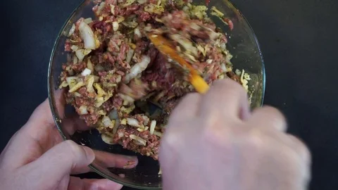 Preparing stuffing overhead Stock Footage 119780974