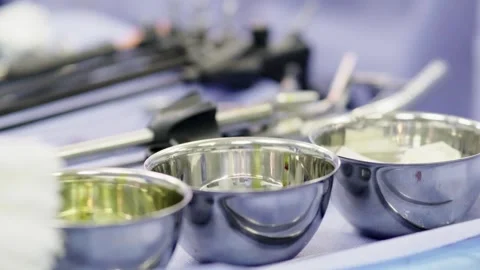 Preparing for surgery. Surgical instruments. Modern medical concept. Stockbeeldmateriaal 269450669