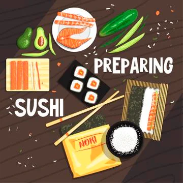 Preparing Sushi Ingredients And Technique Stock Illustration
