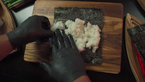Preparing sushi with rice and seaweed Stock Footage 280367378