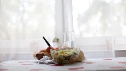Preparing the table to eat at the table. Stock Footage 116560360