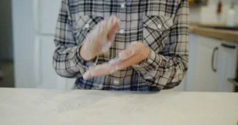 Preparing table for kneading dough for baking homemade cookies Stock Footage 146112333