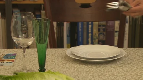 Preparing table for Passover Seder. Israel. C0021-1 스톡 동영상 98545475