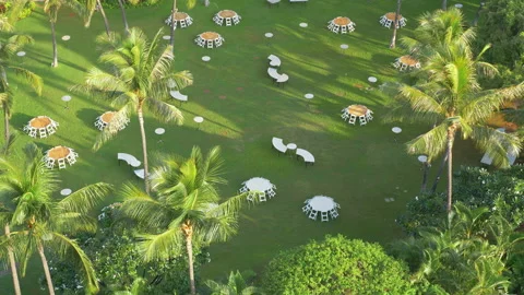 Preparing tables for the wedding party in tropics in time lapse in 4k Stock Footage 147282495
