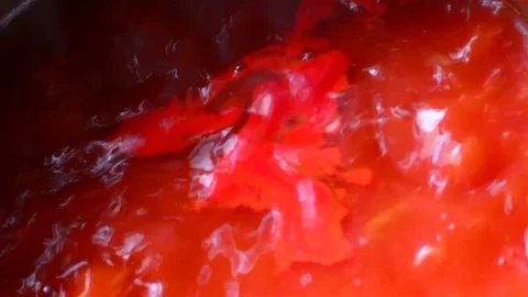 Preparing tomato soup. Defocusing. Stock Footage 75343527