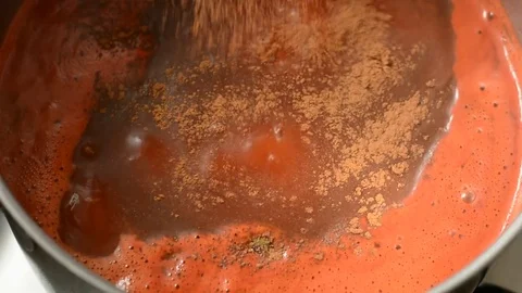 Preparing tomato soup in steinless steel pot. Stock Footage 75343583