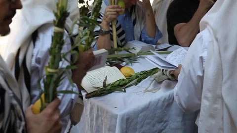 Preparing the Torah reading for Sukkot prayer. Jerusalem. MVI-2984-01 Stock-Footage 98569833