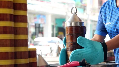 Preparing traditional Dim Sum in a street restaurant Stock Footage 270300927