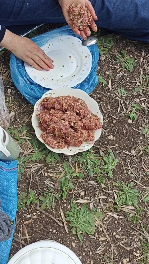 Preparing Traditional Oriental Kofta Outdoors. Stock-Footage 334580657