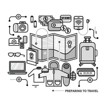 Preparing Travel Necessary Items What to Pack Stock Illustration
