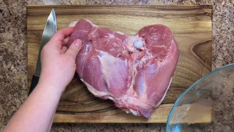 Preparing the turkey thigh for the roulade. Stock-Footage 328302814