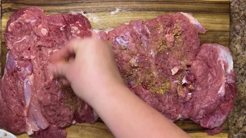 Preparing the turkey thigh for the roulade. Stock Footage 328600376