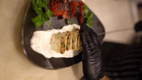Preparing Turkish style Adana kebab Stock Footage 181114441
