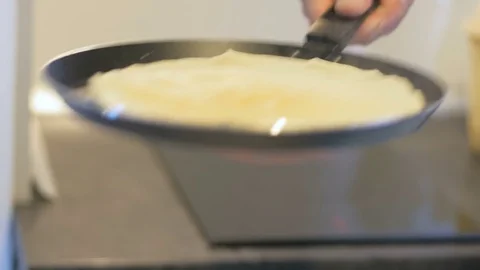 Preparing Turning A Pancake Into A Pan Stock Footage 75807063
