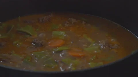 Preparing vegetable soup with beef Stock Footage 144960317