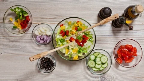 Preparing vegetables salad Stock Footage 73917008