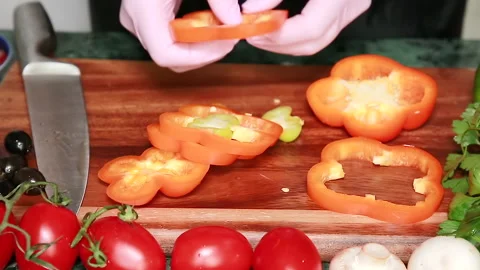 Preparing vegetables for salad Stock Footage 141767073