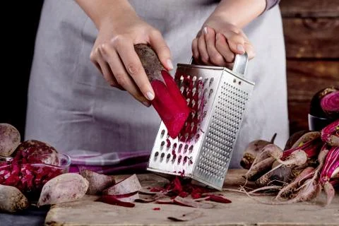 Preparing vegetarian dinner with beetroots Stock Photos