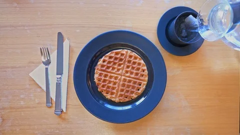 Preparing a Waffle Breakfast Stock Footage 123913227