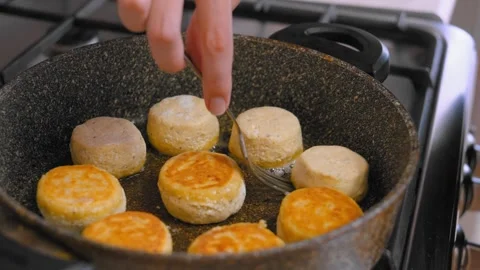 Preparing Warm Buttery Biscuits In Cozy Kitchen With Gentle Sizzling Sounds Stock Footage 328496031