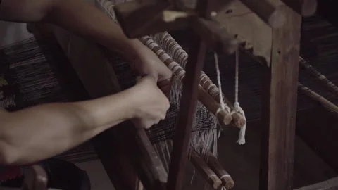 Preparing to Weave on a Loom Stock Footage 243588018