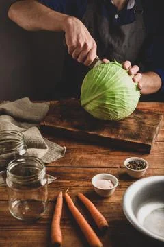 Preparing White Cabbage for Preserving Stock Photos