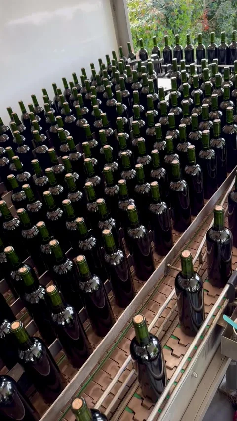 Preparing Wine Bottles for Bottling Stock Footage 345332923