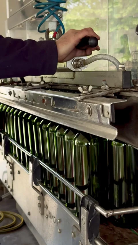 Preparing Wine Bottles for Bottling Stock Footage 345332940