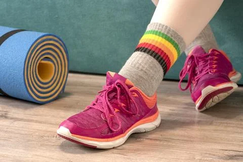 Preparing for Workout on Yoga Mat Stock Photos